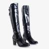 Black women's lacquered knee-high boots on a post Latora - Footwear