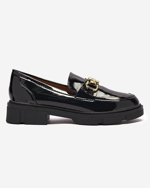 Black women's lacquered moccasins with ornament Vedera - Footwear