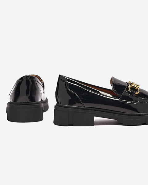 Black women's lacquered moccasins with ornament Vedera - Footwear