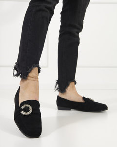 Black women's moccasins with an ornament in zircons Amorinso - Footwear