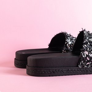 Black women's platform sandals with Lomine cubic zirconia - Footwear