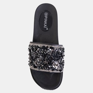 Black women's platform sandals with cubic zirconia Lorenali - Footwear