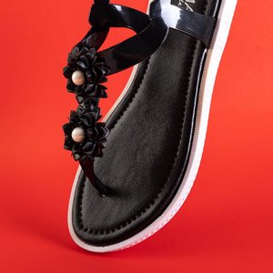 Black women's sandals a'la flip flops with flowers Dosana - Footwear