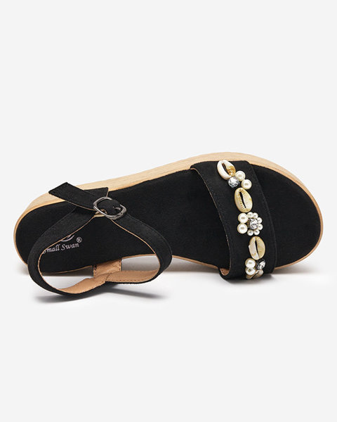 Black women's sandals with Zetika decoration - Footwear
