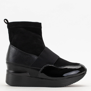 Black women's slip-on boots with embossing and patent leather Keledi - Footwear