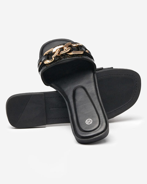 Black women's slippers with a metal chain Meritala - Footwear