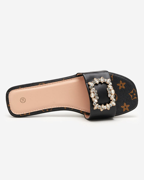 Black women's slippers with an ornament with cubic zirconia Nerilla - Footwear