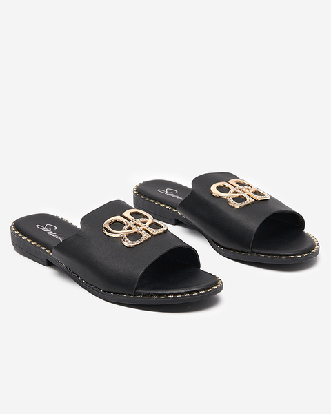 Black women's slippers with golden ornament Silobi- Footwear