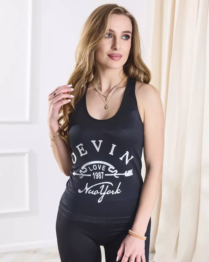 Black women's sports set with silver lettering OEVIN- Clothing