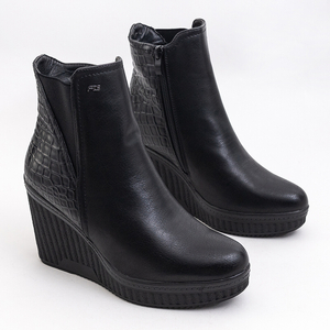 Black women's wedge ankle boots with embossing Skoll - Footwear