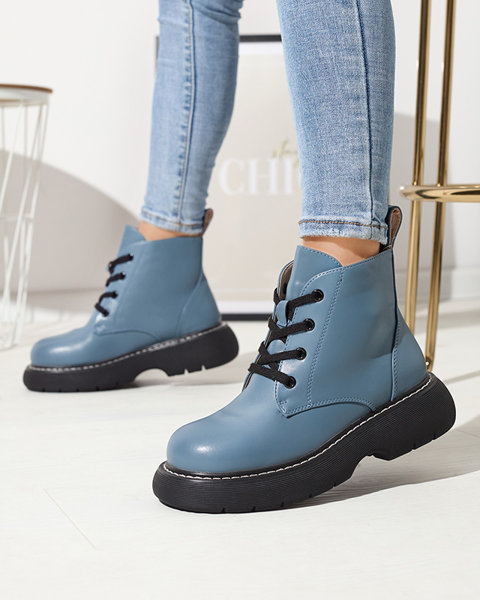 Blue women's eco-leather boots on a solid sole Getys - Footwear