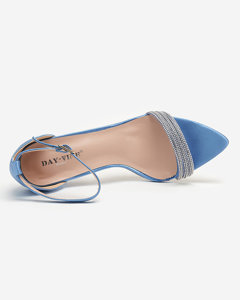 Blue women's sandals on a high heel with decorative cubic zirconias Manestri - Footwear