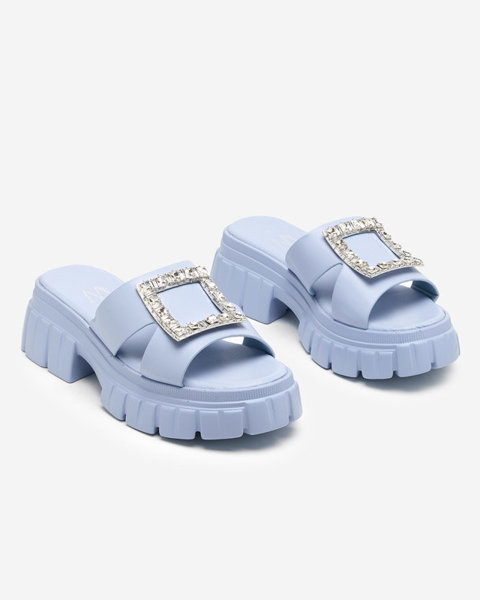 Blue women's slippers on a massive sole with Vetasi crystals - Footwear