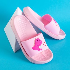 Bright pink children's flip-flops with dinosaur Dino - Footwear