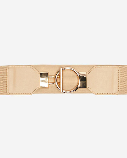 Brown elastic belt with large golden buckle - Accessories