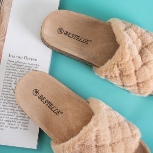 Brown women's flip-flops with fur Kaspiania - Footwear