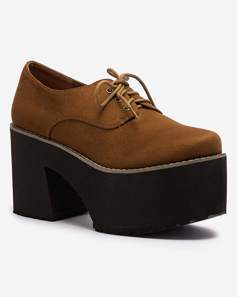 Brown women's lace-up half shoes on a solid sole Lobera - Footwear