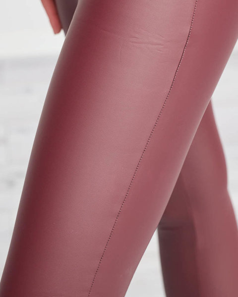 Burgundy eco-leather women's leggings - Clothing