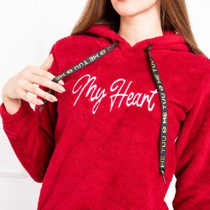 Burgundy plush sweatshirt with My Heart inscription - Clothing