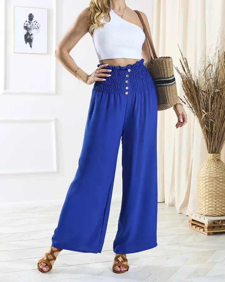 Cobalt women's wide palazzo pants with buttons - Clothing