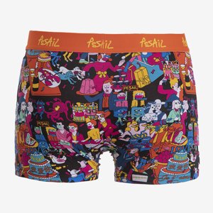 Colorful men's boxer shorts with an orange elastic band - Underwear
