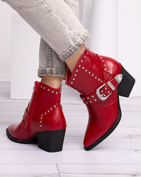 Cowboy boots on a post with rhinestones in red Hally- Footwear