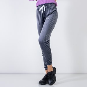 Dark gray women's sweatpants with an embroidered inscription - Clothing