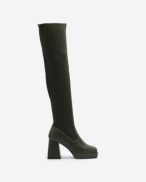 Dark green women's slip-on over-the-knee boots Sarioga - Footwear
