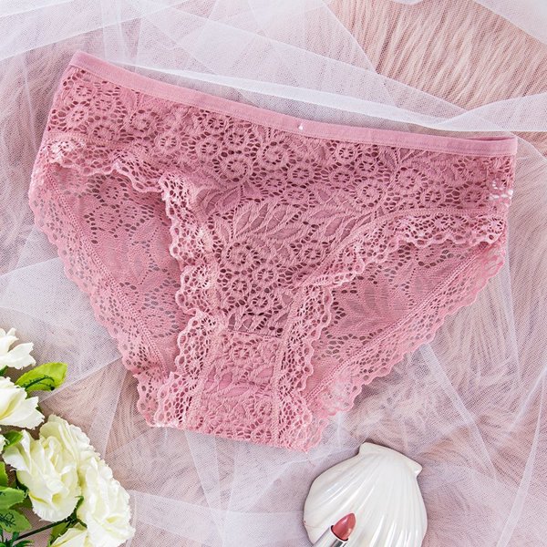 Dark pink single-color lace panties for women - Underwear