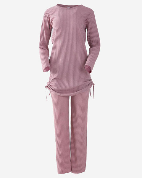 Dark pink striped women's cotton set - Clothing