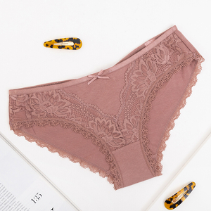 Dark pink women's cotton panties with lace - Underwear