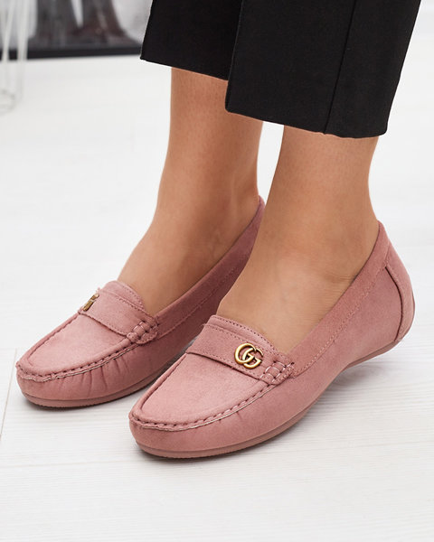 Dark pink women's moccasins on a low, covered wedge Lemira - Footwear