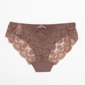 Dark pink women's panties with lace - Underwear