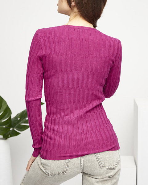 Fuchsia women's V-neck sweater - Clothing