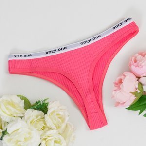 Fuchsia women's ribbed thong with inscriptions - Underwear