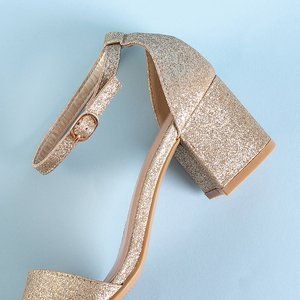 Gold women's brocade sandals on a low post Brossina - Footwear