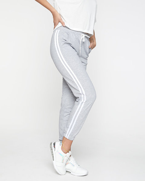 Gray and white women's sports tracksuit set with stripes - Clothing