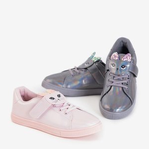 Gray children's sneakers with a Atlasana kitten - Shoes
