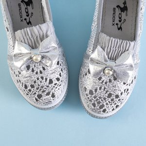 Gray lace children's slip on with silver trim Ozana - Footwear