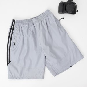 Gray men's sports shorts with black stripes - Clothing