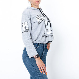 Gray women's hooded sweatshirt with inscriptions - Clothing