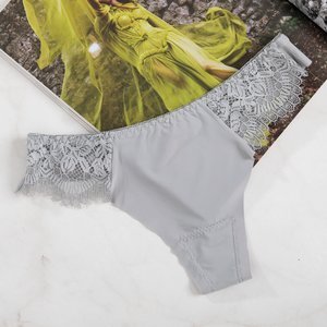 Gray women's thongs with lace - Underwear
