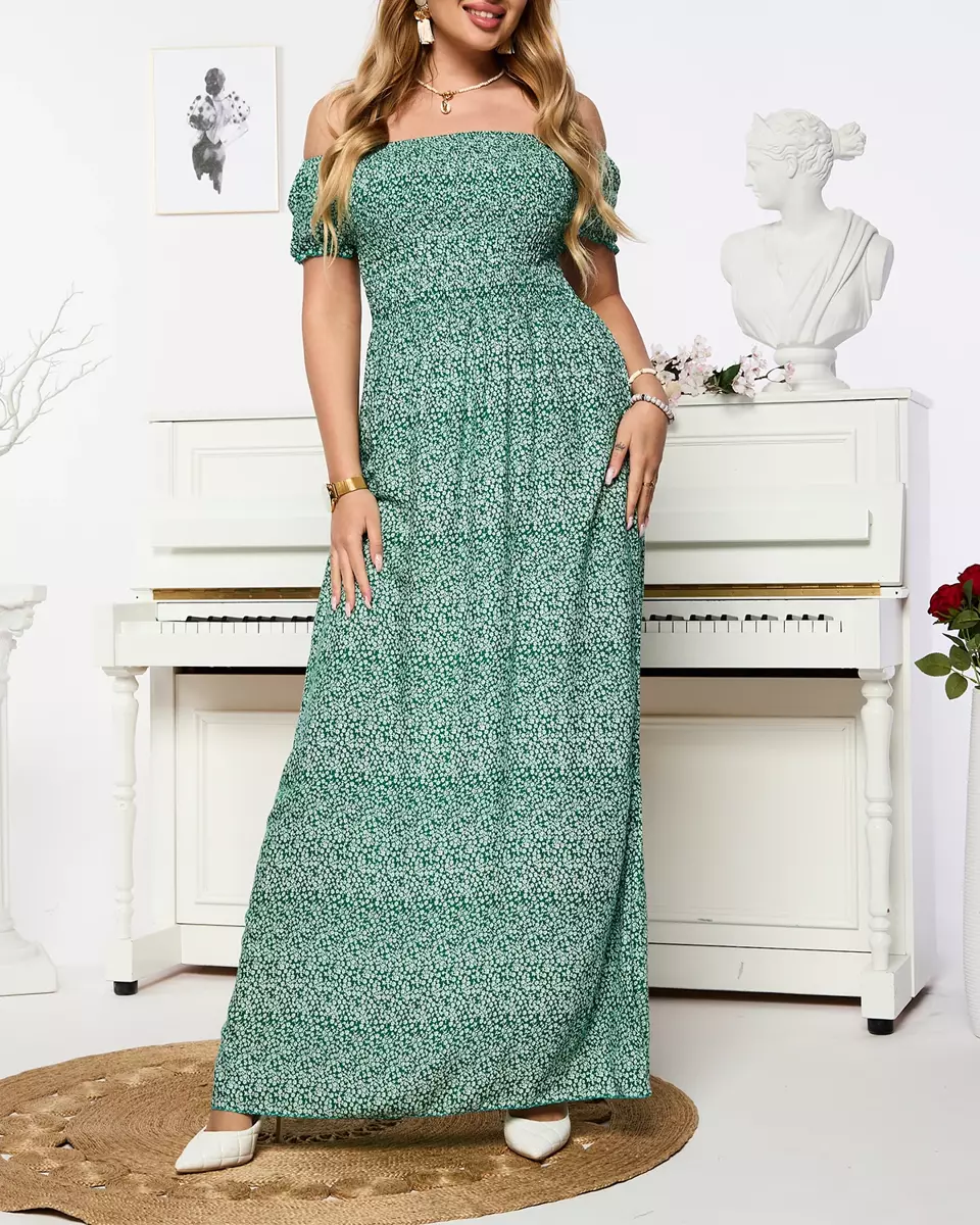 Green floral women's maxi dress - Clothing