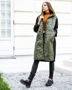 Green long women's quilted jacket - Clothing