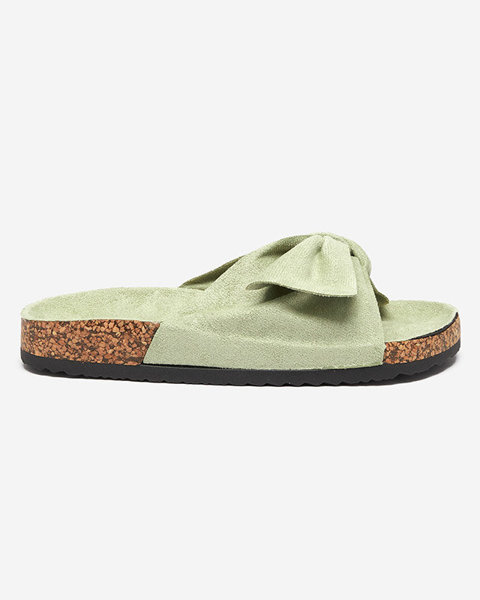 Green women's eco-suede slippers with a bow Xeria - Shoes