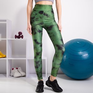 Green women's leggings with decorative spots - Clothing