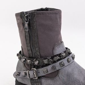 Grey women's boots with studs Izabell - Footwear