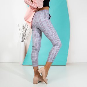 Grey women's pants with pink check - Clothing