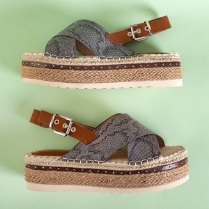 Grey women's sandals with embossing a'la snake skin Odiane - Footwear
