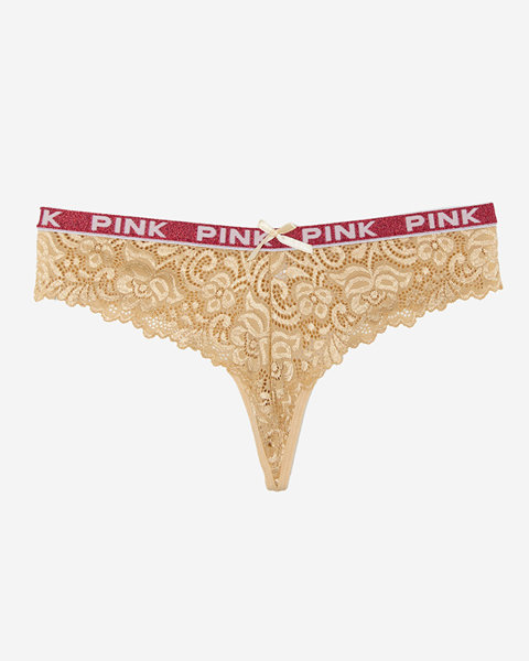 Ladies' beige lace thong panties - Underwear